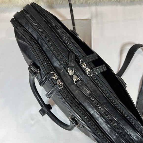 Cole Haan Black Leather Multi-Compartment Briefcase with Strap - Picture 3 of 14